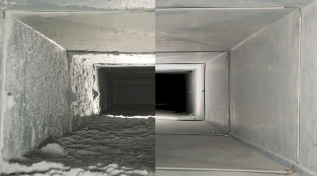Before and After air duct cleaning job.